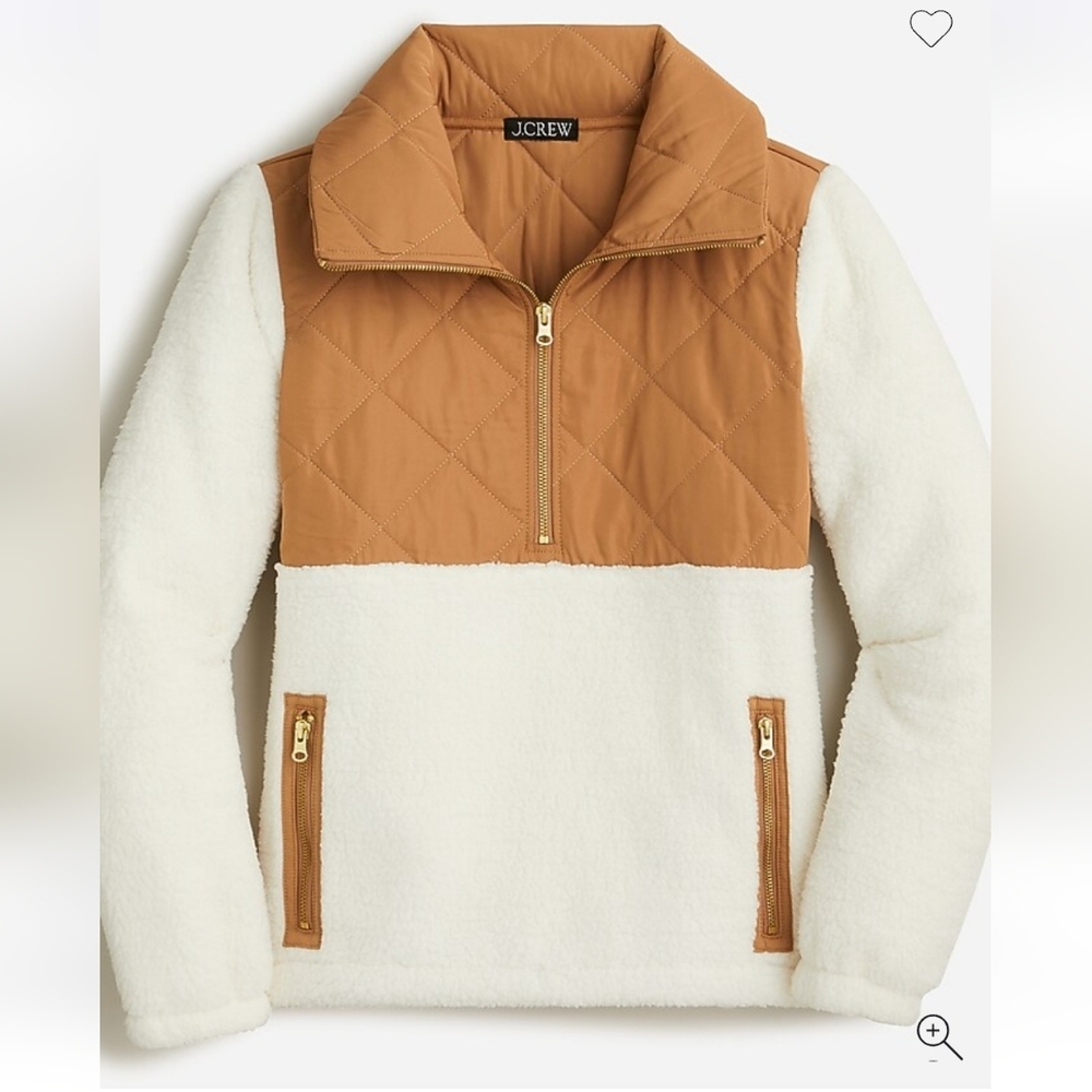 J CREW Quilted sherpa fleece half-zip pullover Sz M - Picture 2 of 12